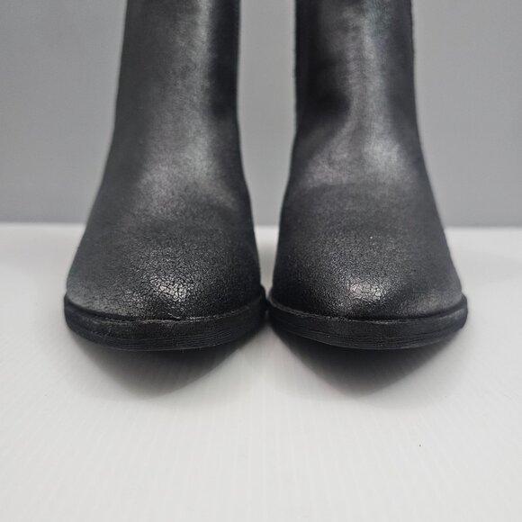 Clarks Morzine Top Chelsea Ankle Boot 9 Pewter Metallic Leather Block Heel NEW - Picture 6 of 13